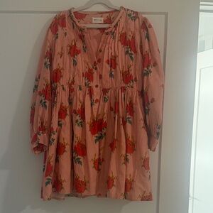 Maeve Blush Pink Floral Button-Front Babydoll Tunic